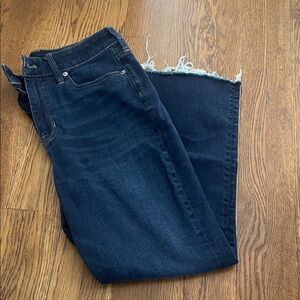 J. Crew Dark Indigo Cropped Jeans with Frayed Hem